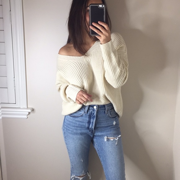 Oversized Lace up back chunky sweater - Picture 4 of 7